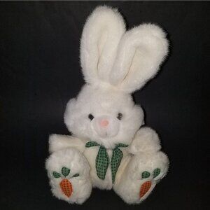 MTY International White Easter Bunny Rabbit Plush Carrots Feet Green Bow Stuffed